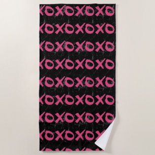 Cute girly hot pink black marble xoxo hugs kisses beach towel