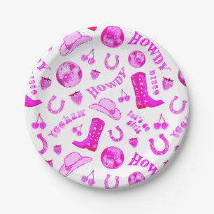 Cute Girly Hot Pink Disco Cowgirl Aesthetic Paper Plate