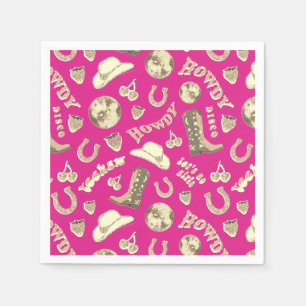 Cute Girly Hot Pink Gold Disco Cowgirl Aesthetic Napkin