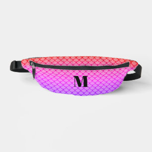 Cute Girly Hot Pink Mermaid Scales Ombre Monog Bum Bags