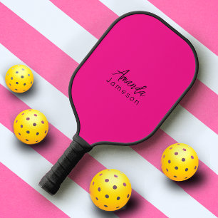 Cute Girly Hot Pink Monogrammed Full Name Ladies Pickleball Paddle
