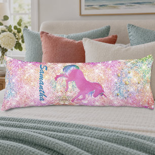 Cute girly hot Pink Rainbow unicorn Glitter Body Cushion