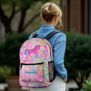 Cute girly hot Pink Rainbow unicorn Glitter  Printed Backpack