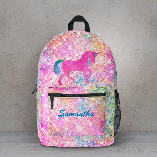 Cute girly hot Pink Rainbow unicorn Glitter  Printed Backpack