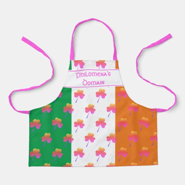 Cute Girly Irish Flag Pink SHAMROCK Girls Apron (Front)