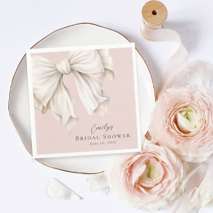 Cute Girly Ivory White Bow on Pink Bridal Shower Napkin