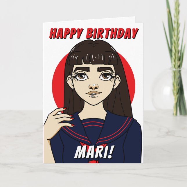Cute Girly Japanese Girl Sailor Uniform Birthday Card (Front)