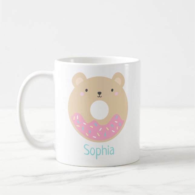 Cute Girly Kawaii Bear Doughnut Name Mug (Left)