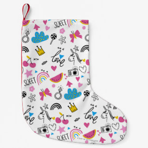 Cute Girly Kids Cartoon Modern Illustrated Pattern Small Christmas Stocking