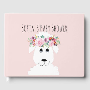 Cute Girly Lamb Watercolor Flowers Baby Shower Guest Book