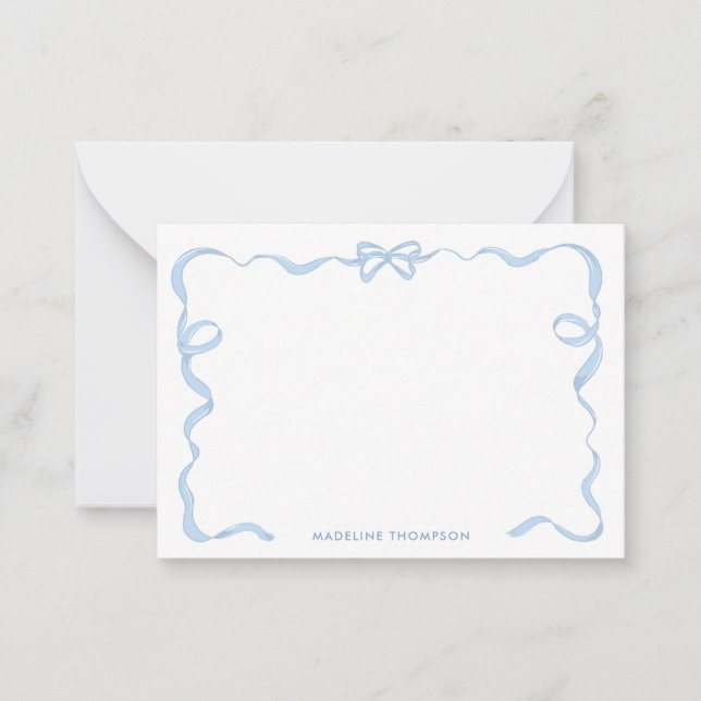 Cute Girly Light Blue Bow Ribbon Frame Card (Front)