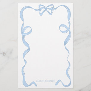 Cute Girly Light Blue Bow Ribbon Frame Stationery