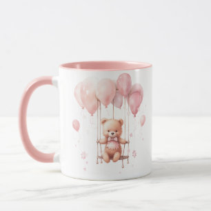 Cute girly little teddy bear with balloons  mug