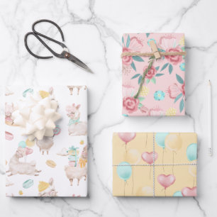 Cute Girly Llama Fun Gift  Wrapping Paper Sheet