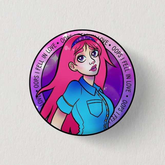Cute Girly Love Pink Anime Girl 3 Cm Round Badge (Front)