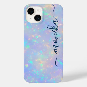 Cute Girly Luxury Navy Blue Holographic Monogram Case-Mate iPhone 14 Case