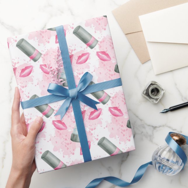 Cute girly makeup and kisses party wrap wrapping paper (Gifting)