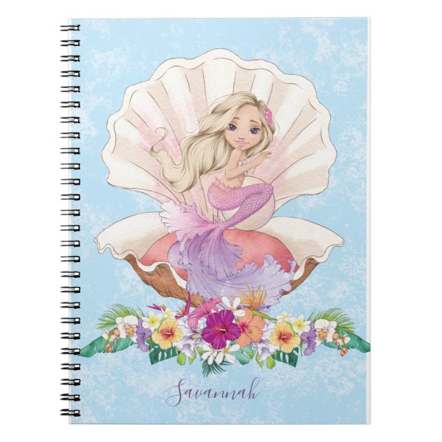 Cute Girly Mermaid Monogram Notebook (Front)
