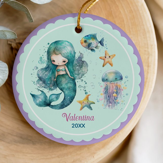 Cute girly mermaid ocean purple christmas keepsake ceramic tree decoration (Creator Uploaded)