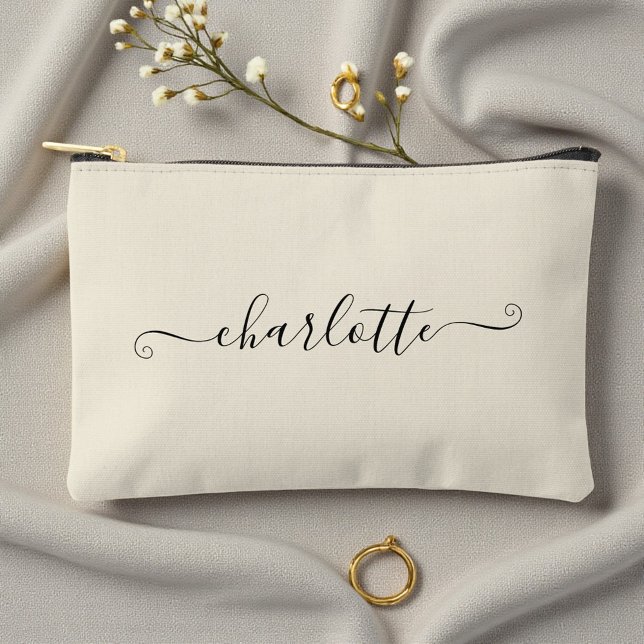 Cute Girly Minimalist Custom Name | Natural White Accessory Pouch (Creator Uploaded)