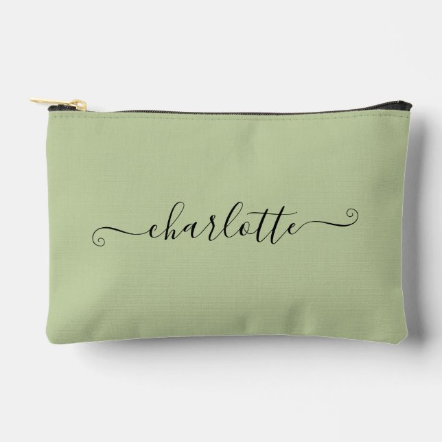 Cute Girly Minimalist Custom Name | Sage Green Accessory Pouch (Front)