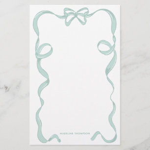 Cute Girly Mint Green Bow Ribbon Frame Stationery
