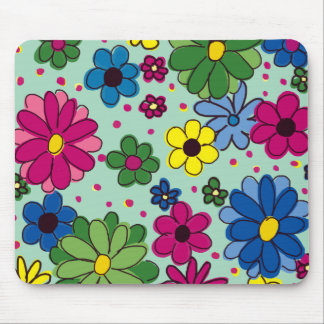 Cute, Girly Mint Green with Colourful Floral Mouse Mat