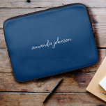 Cute Girly Modern Blue Monogram Cursive Full Name Laptop Sleeve<br><div class="desc">A pretty,  girly blue design with a simple,  cursive,  monogram.</div>