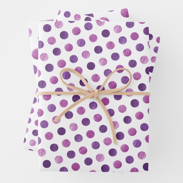  Cute Girly Modern Elegant Polka Dots White Purple Wrapping Paper Sheet (In situ)