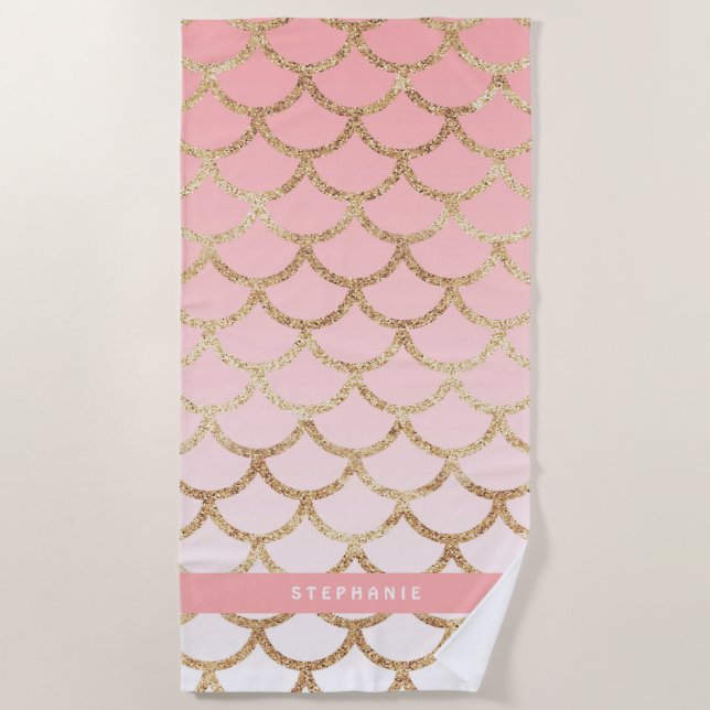 CUTE GIRLY MODERN OMBRE MERMAID  BEACH TOWEL (Front)