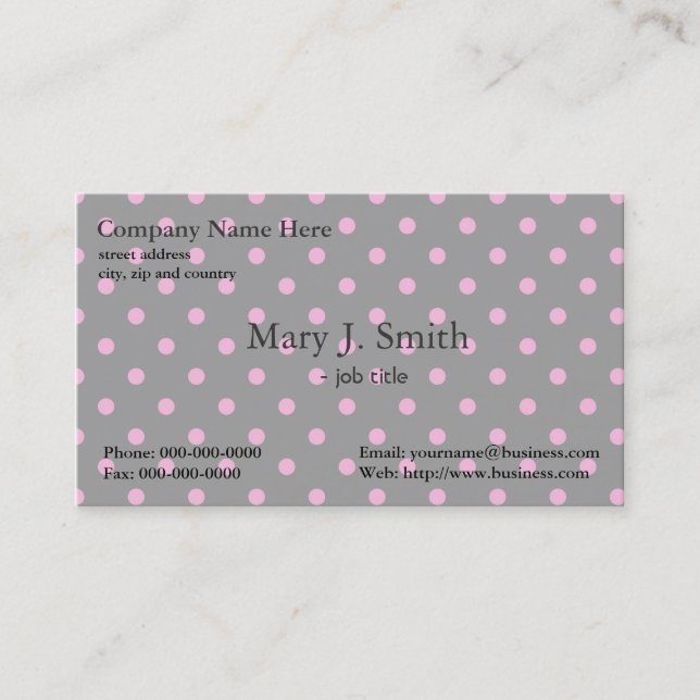 cute, girly, modern pink & black polka dots business card (Front)