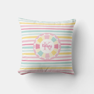 Cute Girly Monogram Colourful Striped Cushion