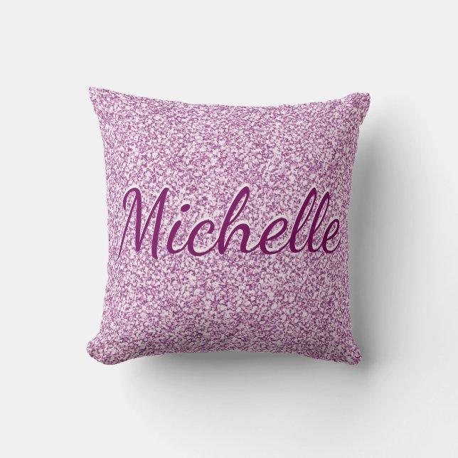 Cute Girly Monogram Pink Sparkle Cushion (Front)