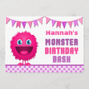 Cute Girly Monster Birthday Bash Invitation
