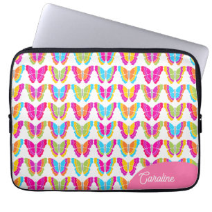 Cute Girly Multicolor Rainbow Butterflies Name Laptop Sleeve