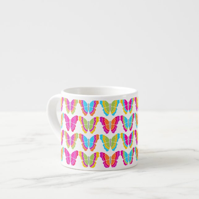 Cute Girly Multicolor Rainbow Butterfly Pattern  Espresso Cup (Front Left)