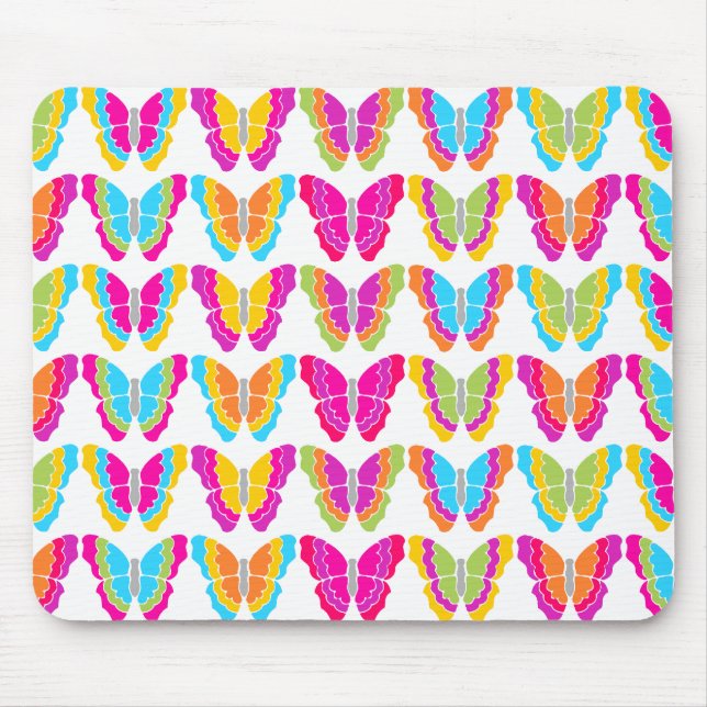 Cute Girly Multicolor Rainbow Butterfly Pattern  Mouse Mat (Front)