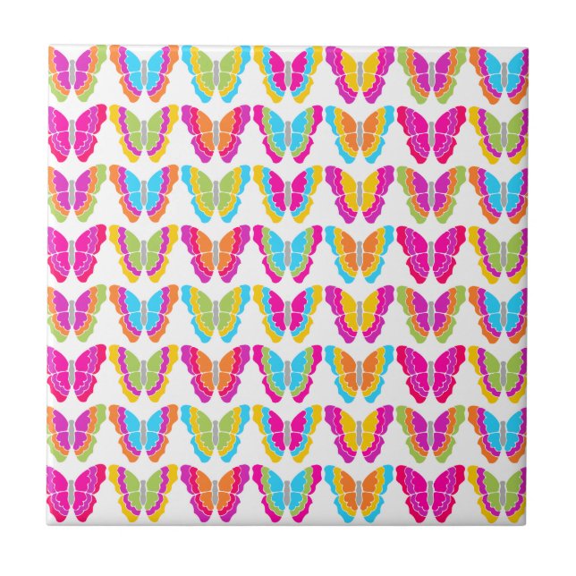 Cute Girly Multicolor Rainbow Butterfly Pattern  Tile (Front)