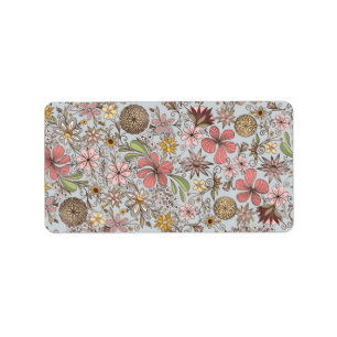 Cute Girly Old Rose Pink Floral Doodles Design Label