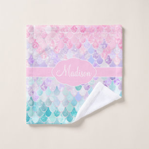 Cute Girly Ombre Mermaid Pattern Monogrammed Wash Cloth