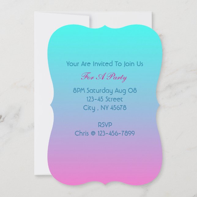 cute girly ombre mermaid pink Fuchsia turquoise Invitation (Back)