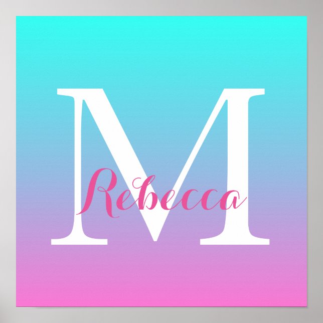 cute girly ombre mermaid pink Fuchsia turquoise Poster (Front)