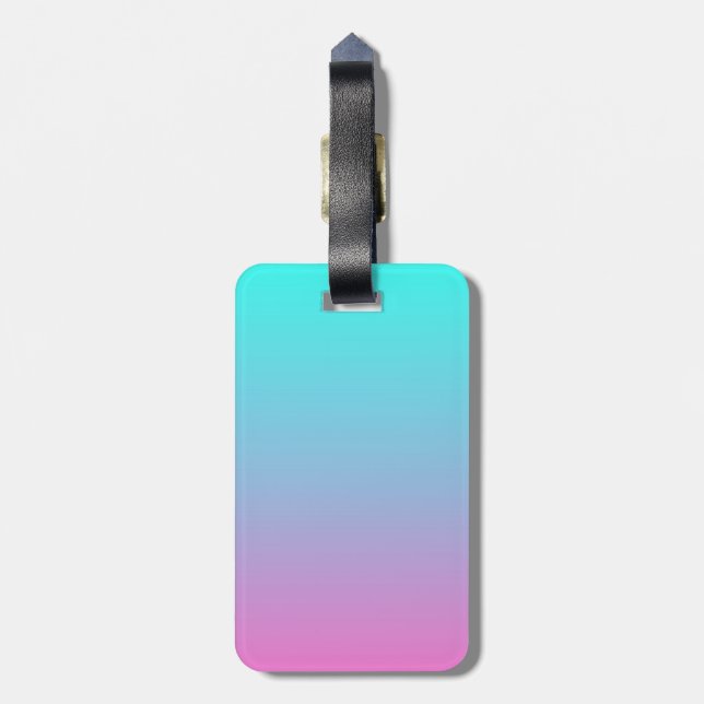 cute girly ombre mermaid pink turquoise aqua blue luggage tag (Back Vertical)