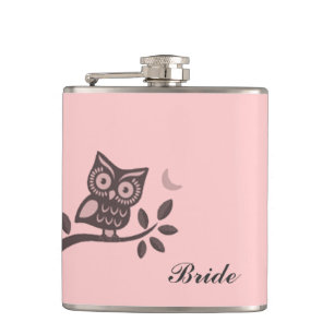 Cute girly owl /choose background personalised hip flask
