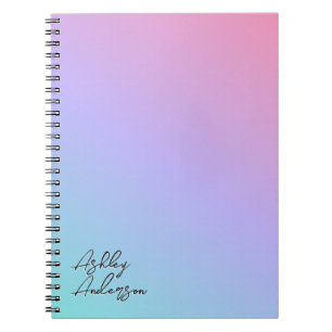 Cute Girly Pastel Blue Purple Pink Monogram Name Notebook