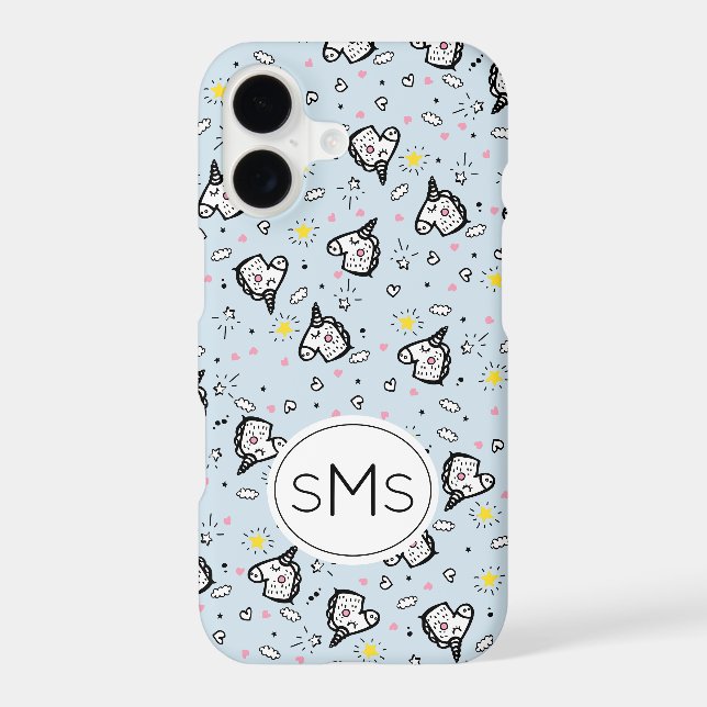Cute Girly Pastel Blue Unicorn Pattern Monogram (Back)