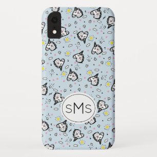 Cute Girly Pastel Blue Unicorn Pattern Monogram iPhone XR Case
