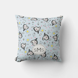 Cute Girly Pastel Blue Unicorn Pattern Monogram Cushion