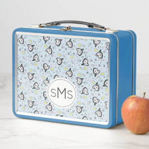 Cute Girly Pastel Blue Unicorn Pattern Monogram Metal Lunch Box