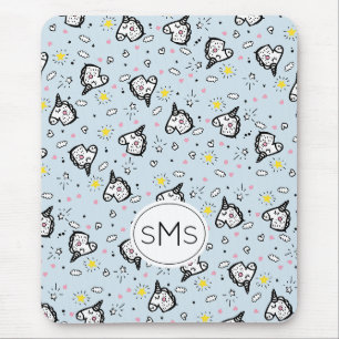 Cute Girly Pastel Blue Unicorn Pattern Monogram Mouse Mat